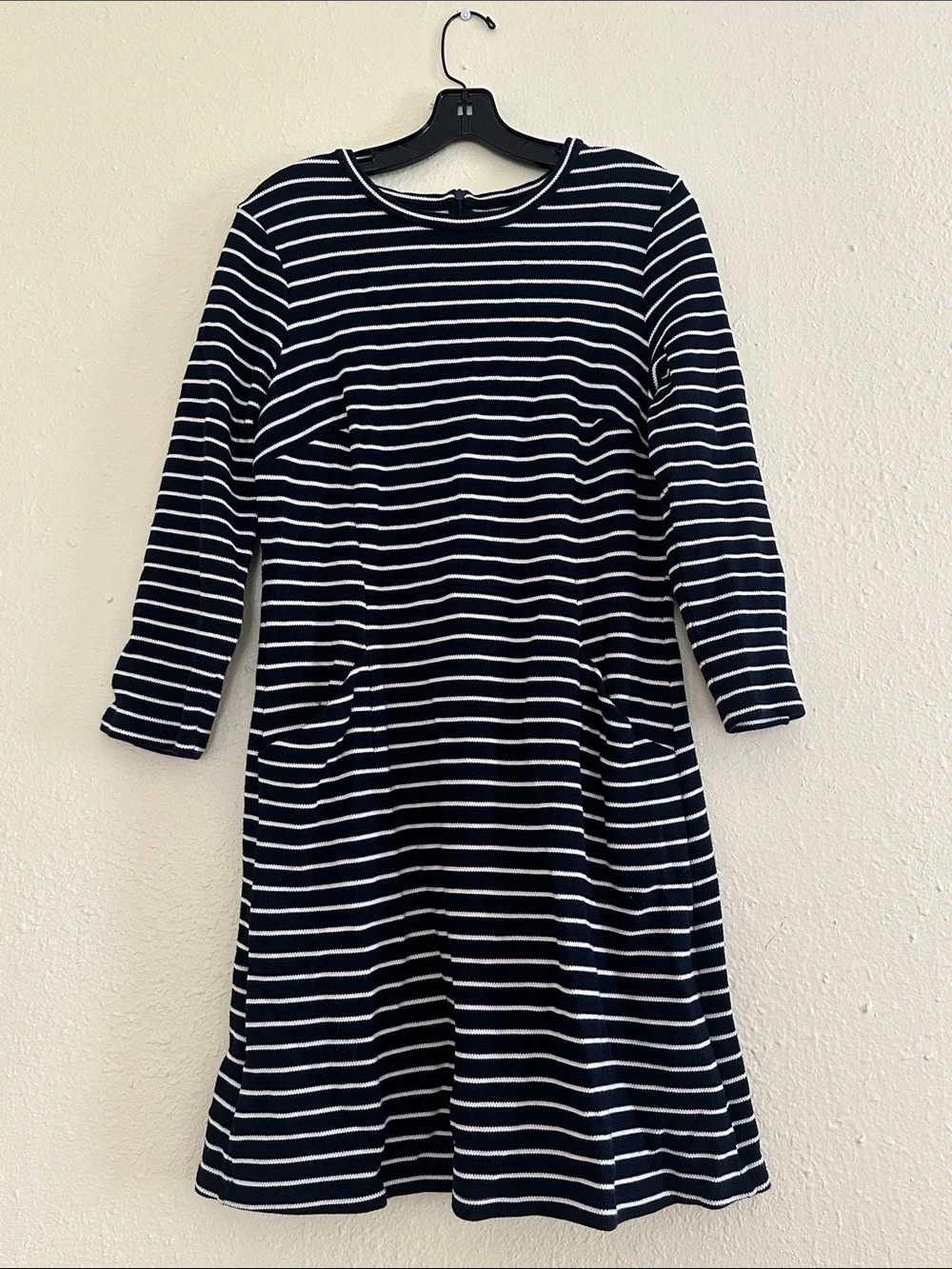 Girls Navy and White Striped Knit Dress EUC